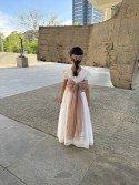 copy of 13. Robe de communion Beige manches cloche tulle plumetti (avec dentelle tulle plumetti)